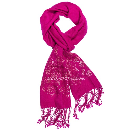 Schöner Schal aus 100% Wolle, 40cmx190cm, Rosen-Motiv, pink
